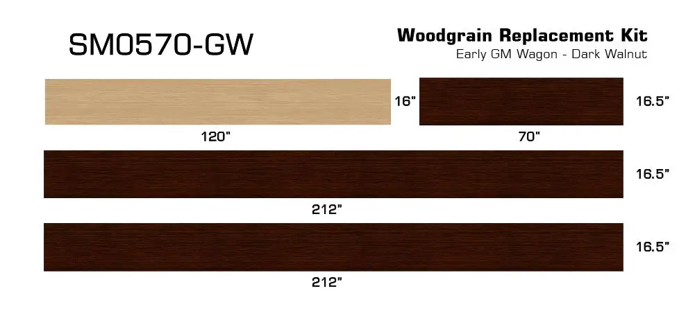 Early GM Dark Walnut Digital Reproduction Wood Grain Vinyl Replacement Kit